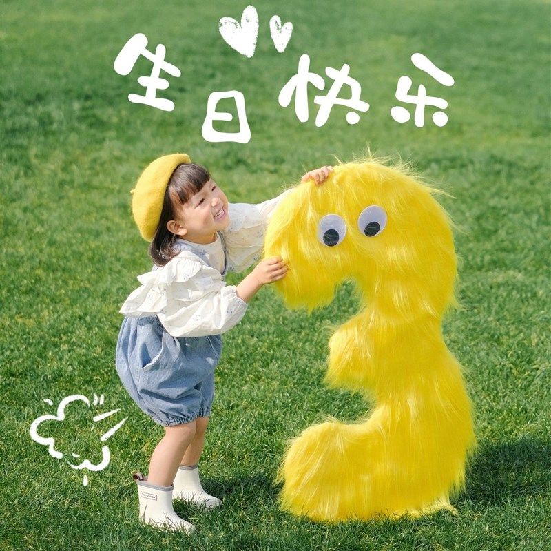 儿童生日派对毛毛布数字布置装饰ins网红周岁家里户外拍照道具