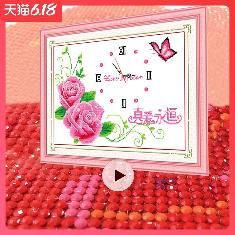 2025新款5D水晶钻石画满钻客厅欧式贴钻十字绣挂钟表简约现代卧室