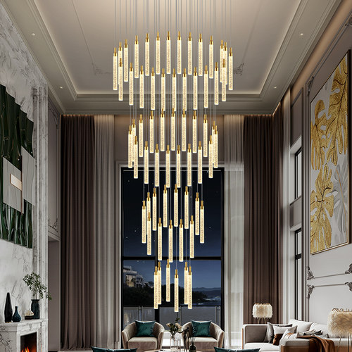 客厅吊灯复式楼别墅轻奢水晶挑高挑空loft公寓设计师创意楼梯吊灯