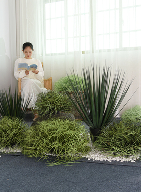 仿真草团蒲草丛绿植假草坪芦苇草垛水草堆景观制作橱窗装饰品摆件