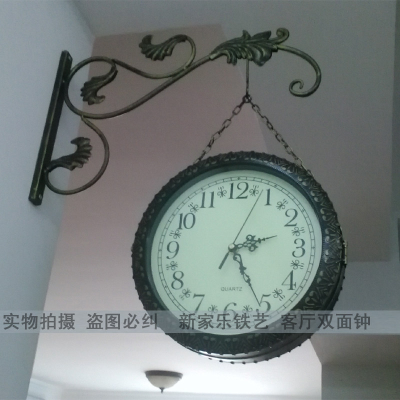 欧式双面挂钟客厅创意双面钟表田园静音石英钟表 台湾太阳机芯