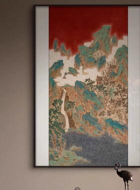 新RPQ中式厅玄关大气红色风别景挂画店客餐茶室酒墅走廊高档装饰