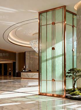 不251115锈入钢玻璃隔断屏风新中式户酒店玄关轻客厅屏风装饰摆件