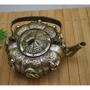 古玩杂项铜器古铜壶制壶八人复南瓜YX-9-26-酒提壶手水摆件大清