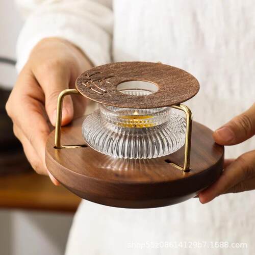 温茶茶炉蜡烛烤茶器实木底座温保茶功器夫茶具茶道0059配件煮炉温