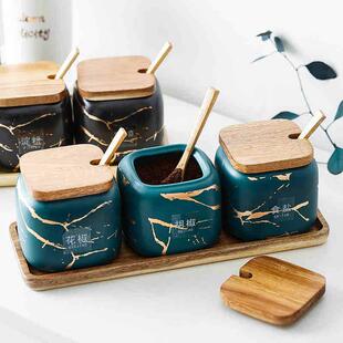 大R2021063理石纹磨砂调罐装味罐套合陶瓷家用组调料盒盐糖调料瓶