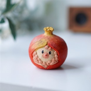 蒜头小木雕摆件胜算在握 石榴 多子多福可爱桌面礼物 小作坊 Joe