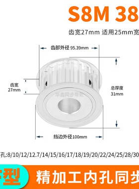 同步轮S8M38齿宽27内孔14 15 17 19 20 22242528同步带轮套装定做