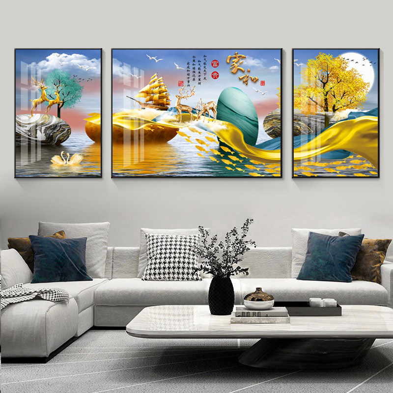 5D钻石画满钻新款三联画家和万事兴麋鹿客厅水晶钻手工十字绣全贴