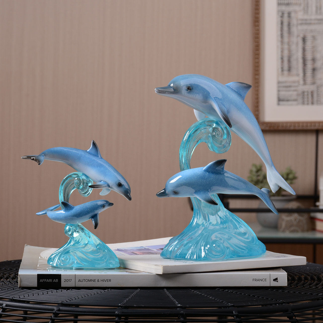 优艺诗 树脂透明树脂海豚海洋动物家居摆件装饰品客厅玄关工艺品