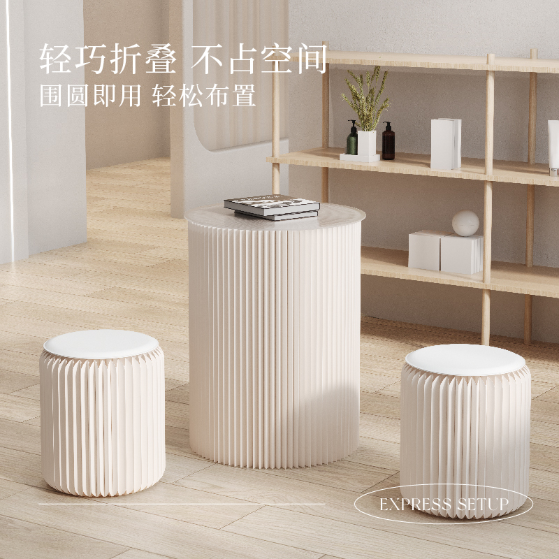 十八纸桌几套餐折叠收纳搭配茶几圆凳组合经济型家用省空间圆桌