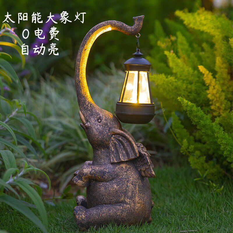 太阳能小象灯大象摆件庭院花园装饰别墅景观布置树脂动物氛围灯