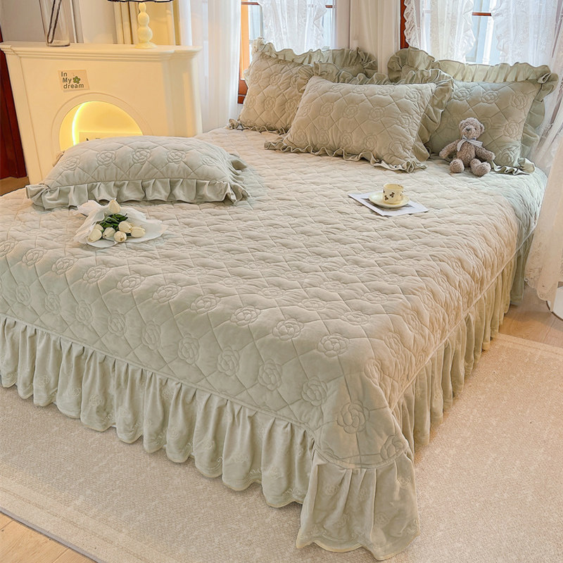 加厚A类婴儿绒床盖单件保暖牛奶珊瑚绒双面两用三件套双人秋冬季