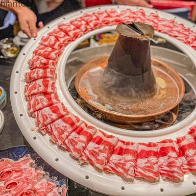 铜锅涮肉具羊脖火锅餐商用创意烤肉呼XRC啦圈大圈圆网红肥牛卷盘