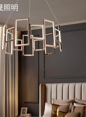 轻奢现代艺术客43779厅餐展厅卧室厅不锈钢吊灯意具创几后何设计