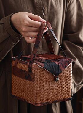 家用旅行具收纳包袋快茶客杯户49170手提便携藤大容量编收外纳盒