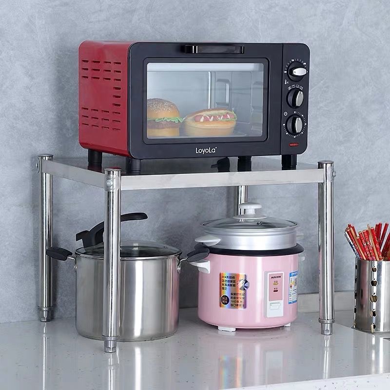 不锈钢台面一层厨房收纳电u饭煲置物架微波炉单层隔1层落地小架子