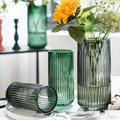 简约玻璃条透明创意竖花瓶彩家色咖啡绿色花花瓶圆柱纹路插AL 621