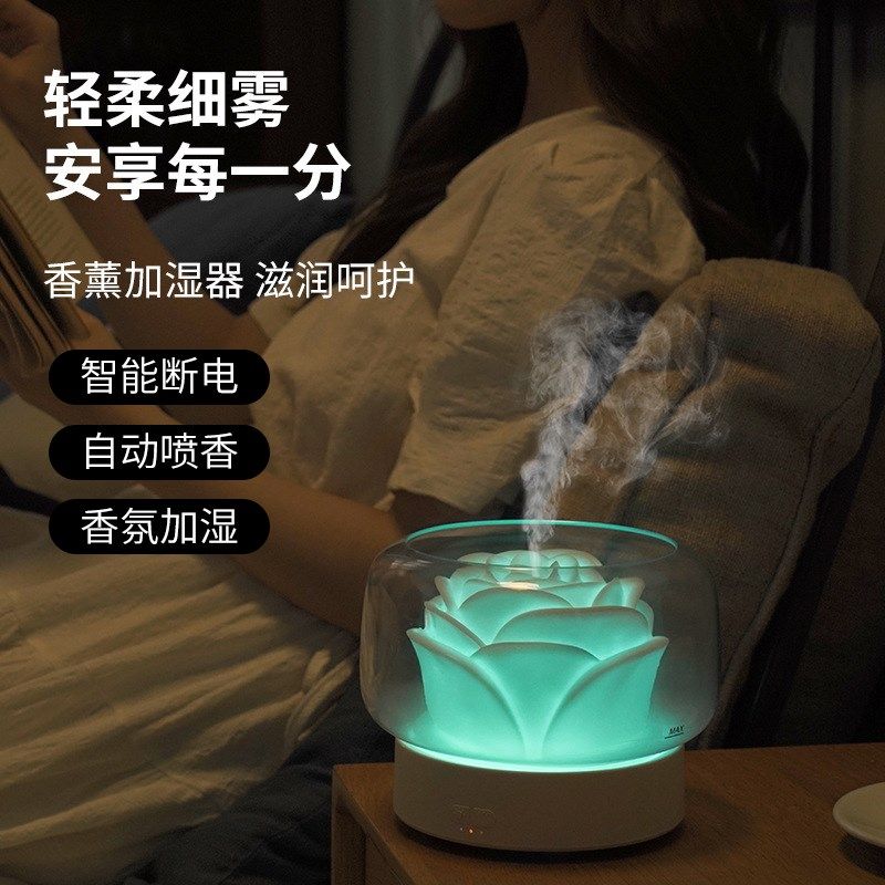 玫瑰香薰机自动喷香卧室酒店精油扩香机小型家用加湿器创意小夜灯
