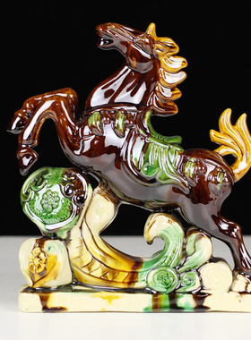 唐三彩马陶瓷马摆件工艺品手工礼品复古家具装饰品中式客厅礼品摆