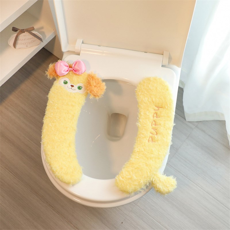 可爱卡通狗狗毛绒马桶垫两片式家用坐便器套圆形毛绒马桶圈垫子