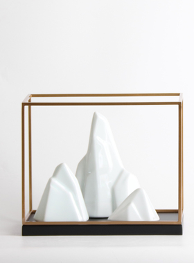 新中式样板间售楼处现代假山摆件家居客厅博古架隔断层茶室装饰品