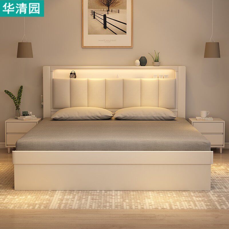 全实木床高箱气压储物1米2单人床1.35米小户型床白色落地箱体收纳