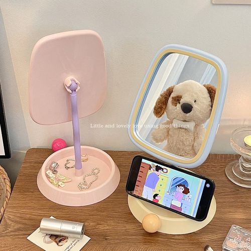 ins化妆镜学生宿舍便携小镜子高清办公室桌面台式可立手持梳妆镜