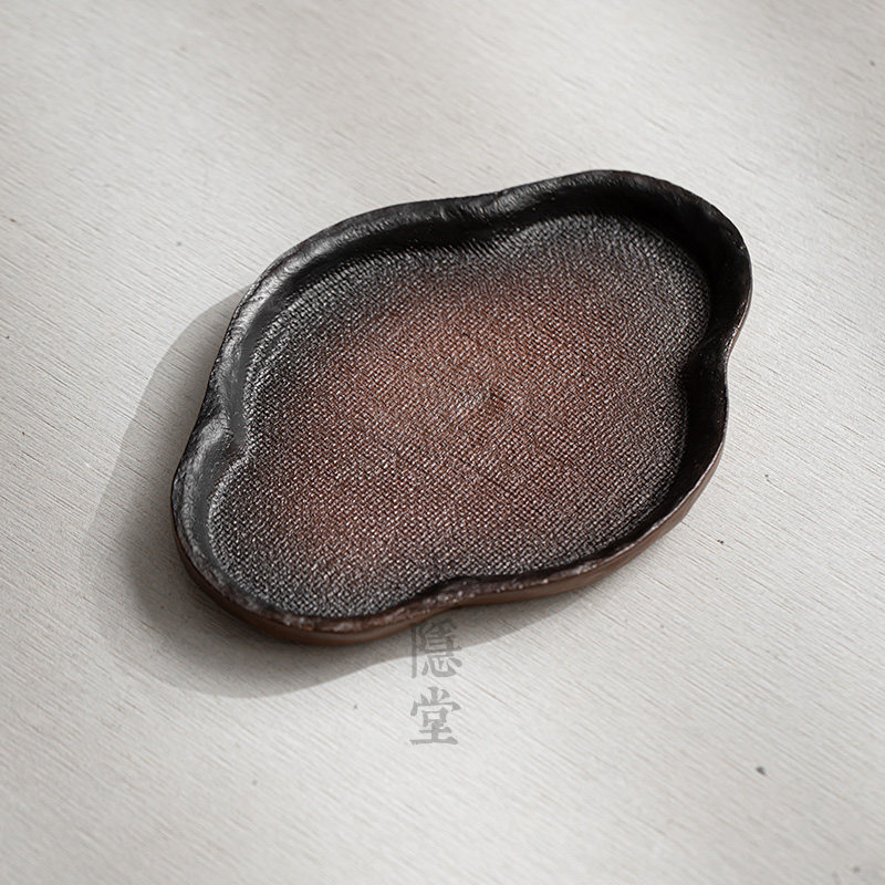 圭隐堂手工石头纹粗陶家用壶承茶盘复古干泡台茶壶托盘茶托茶台