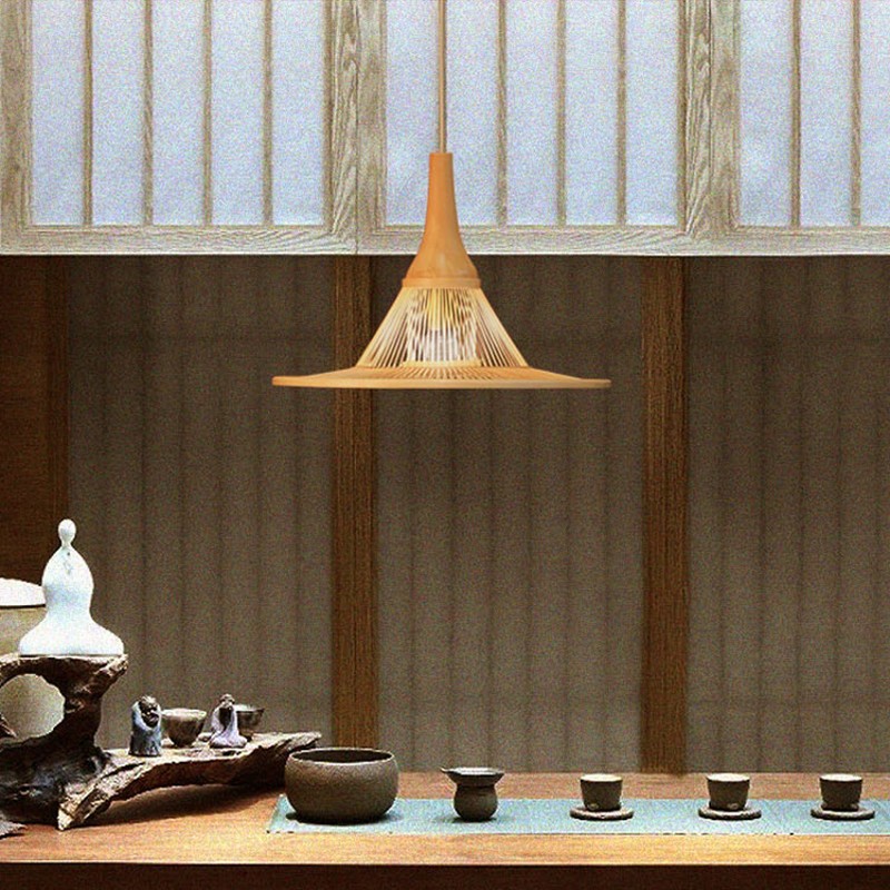 初阳十竹家 日式草帽灯 竹灯竹编伞型吊灯 中式餐厅民宿组合灯