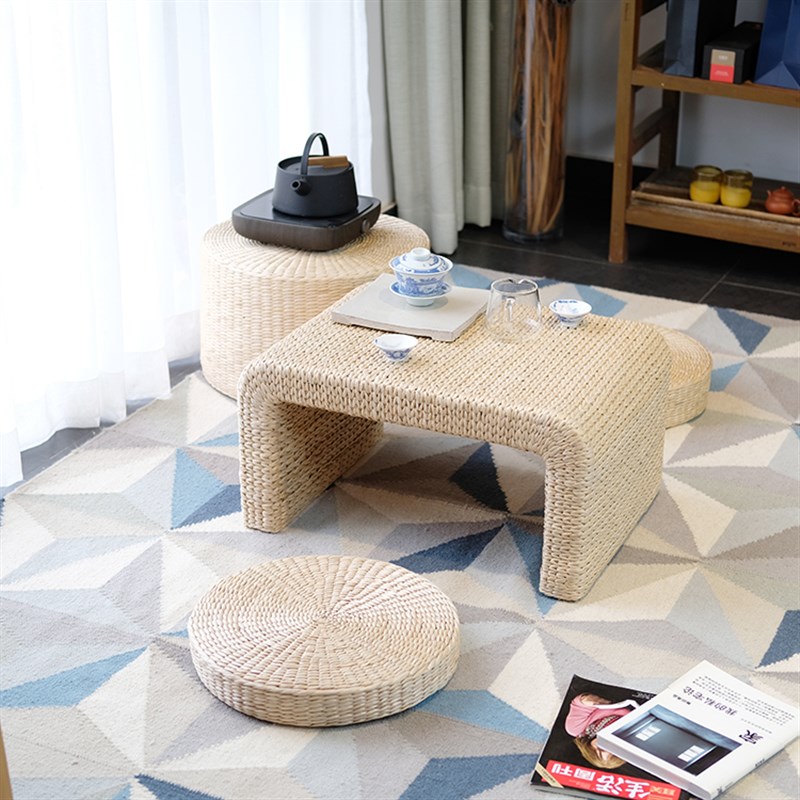 飘窗榻榻米茶几 和室客厅阳台简约矮手工草编地台小桌子国学茶桌
