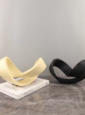 现代轻奢创意几何环形艺术摆件玄关样板间客厅酒店仿洞石软装饰品