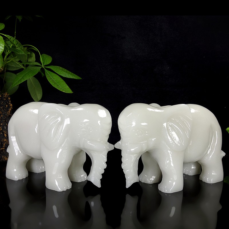 天然阿富汗白玉大象摆件镇宅招财风水玉石象客厅玄关电视柜吸水象