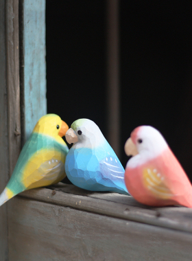 鹿妖商店 肥啾木雕小鸟 虎皮云斑鹦鹉 秋草鹦鹉 纯手工 实木摆件