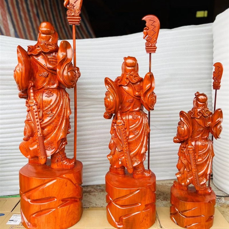 圆木关公像供奉神像家用武关公摆件关二爷关羽实木乔迁礼品