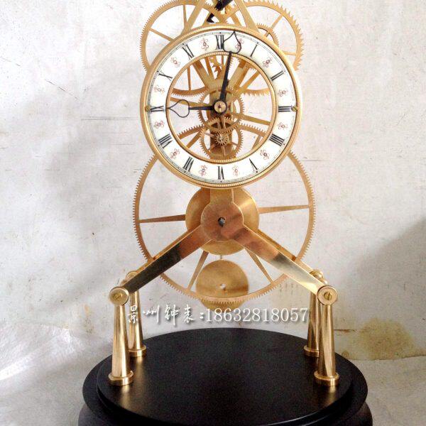 钟表 透视骨架机械钟 玻璃罩座钟纯铜机械计时古典台钟仿古董镀金