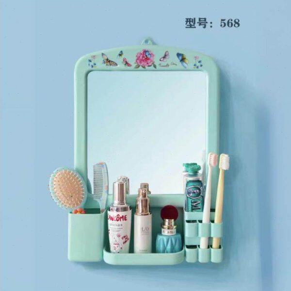 家用镜子卫生间厕所挂镜免打孔小镜子简约塑料浴室置物梳妆化妆镜