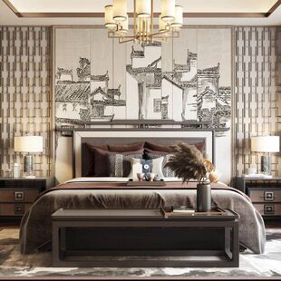 新中式双人床古典禅意实木床简约卧室白蜡木床酒店民宿家具