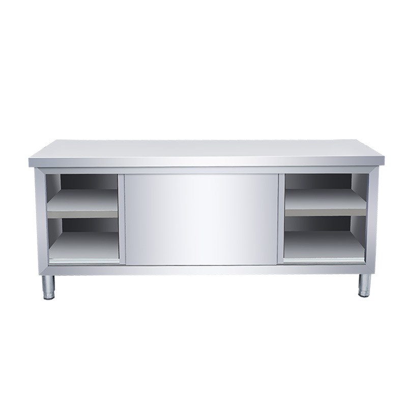 304不锈钢台面厨房操作台商用工作台桌拉门案板储物柜柜切菜案板