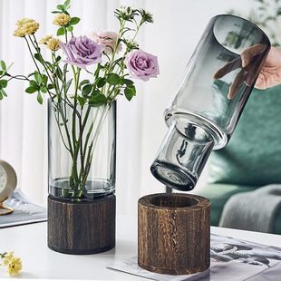 水培植物干花马醉木吊钟鲜枝干枝插花木托灰玻璃花瓶摆件水养鲜花