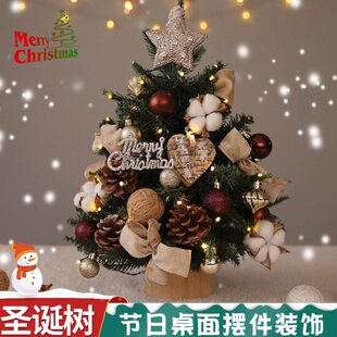 圣诞树家用小型装饰圣诞节挂件场景布置氛围带灯迷你摆件桌面新款