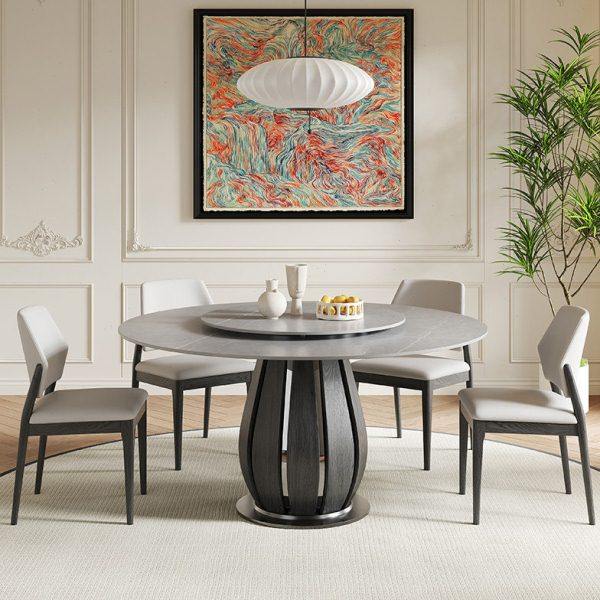 北欧实木圆桌家用小户型带转盘白蜡木现代简约岩板餐桌椅圆形饭桌,住宅家具,岩板餐桌,淘宝优惠券,粉丝福利购,淘宝优惠卷