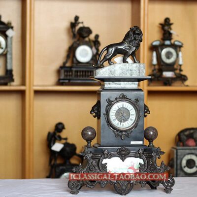 钟表 仿古钟 表 古典钟表仿古 欧式钟表 铜铸狮子理石钟表