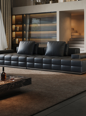 劳伦斯沙发直排全真皮黑色极简客厅设计师模块组合沙发2025年新款