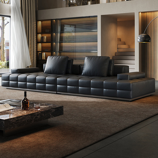 劳伦斯沙发直排全真皮黑色极简客厅设计师模块组合沙发2025年新款