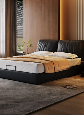 意大利大象耳朵baxter真皮高箱储物双人床意式极简大气主卧齐边床