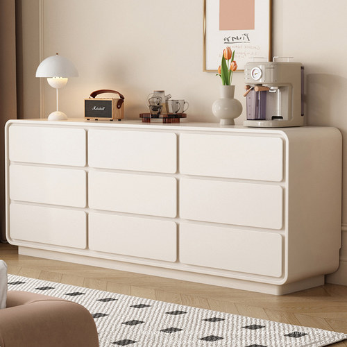 奶油风实木斗柜卧室置物柜客厅小立柜高级简约床尾边柜收纳储物柜