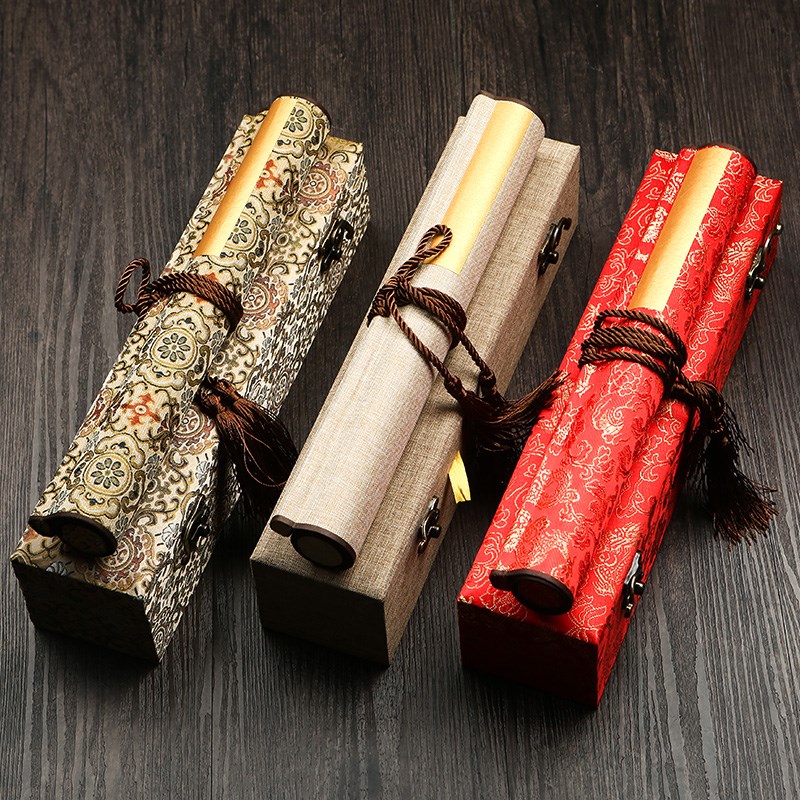 万年红宣纸卷轴空白手卷半生熟书法国画蜡染装裱挂轴锦盒婚书圣旨