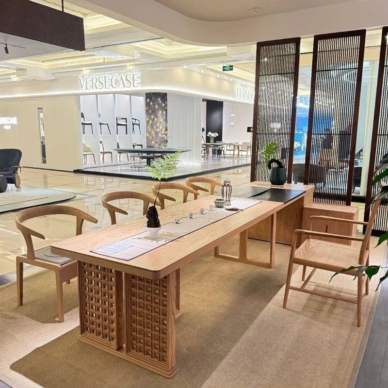 新中式茶桌椅组合黑胡桃白蜡木侘寂风实木办公室泡茶台