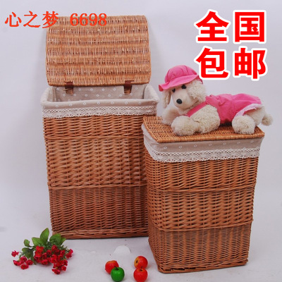 有盖藤编藤篮柳编收纳框藤筐带盖洗衣篓篮筐竹篮藤箱脏衣蓝洗衣喽